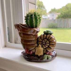Vintage Ceramic Turtle & Seashell Planter – Coastal Ocean Decor